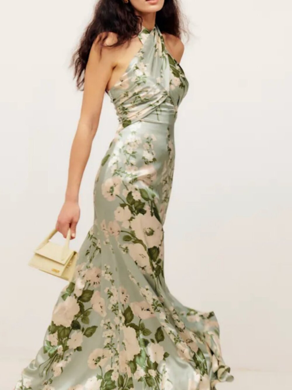 NWT Reformation Veria Silk Maxi Dress Green Floral Halter Open Back Size 6 - Picture 7 of 7